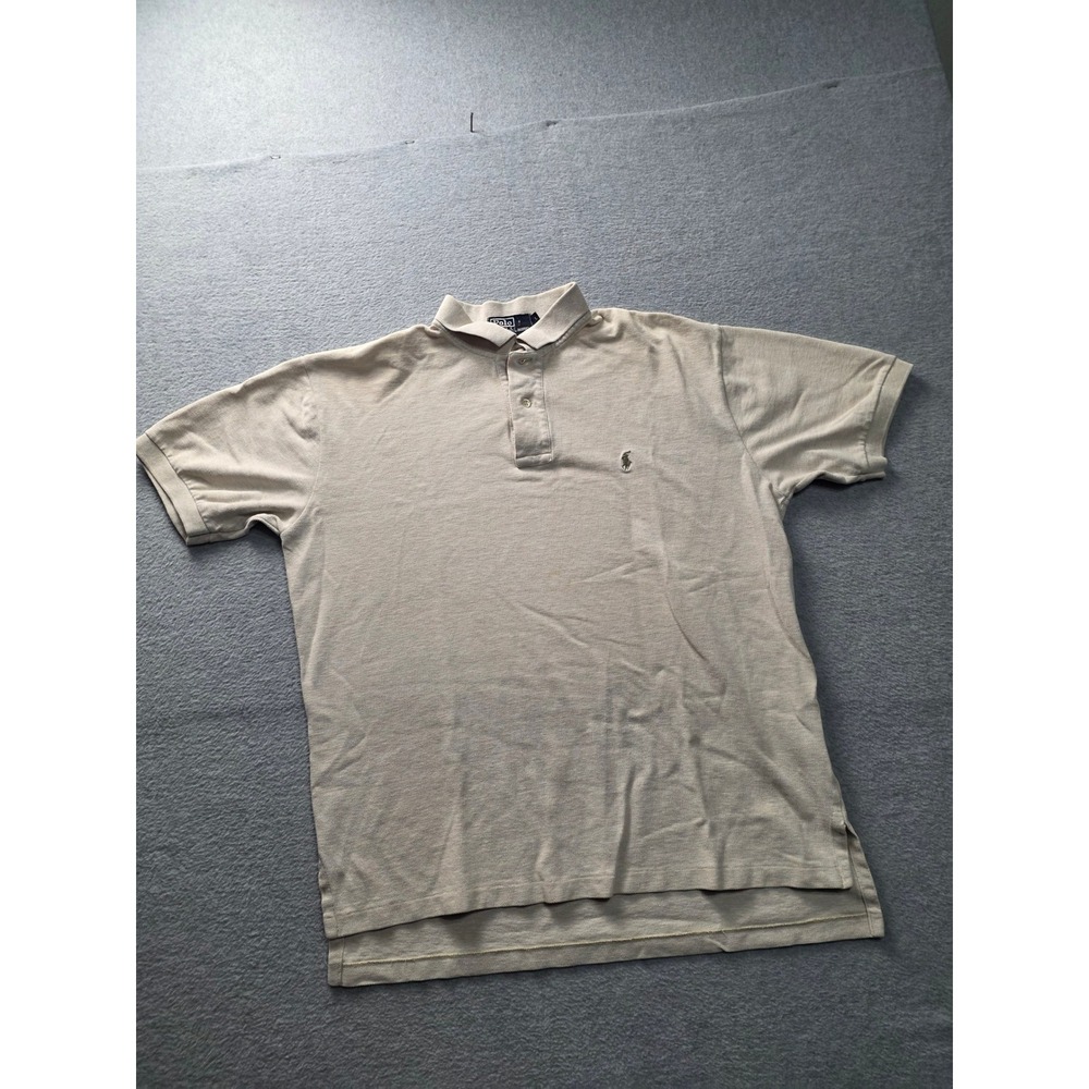 Polo Ralph Lauren Mens Large Beige Tan Cotton Short Sleeve Polo Shirt L